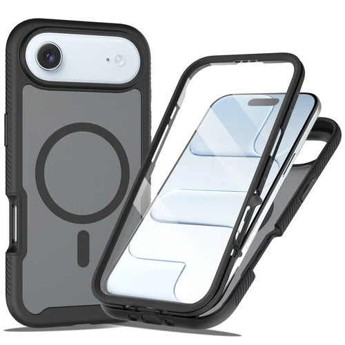 For iPhone Air Magnetic Phone Case 3 in 1 Translucent Skin Touch PC TPU Back Cover with PET Screen Film - Black - 1