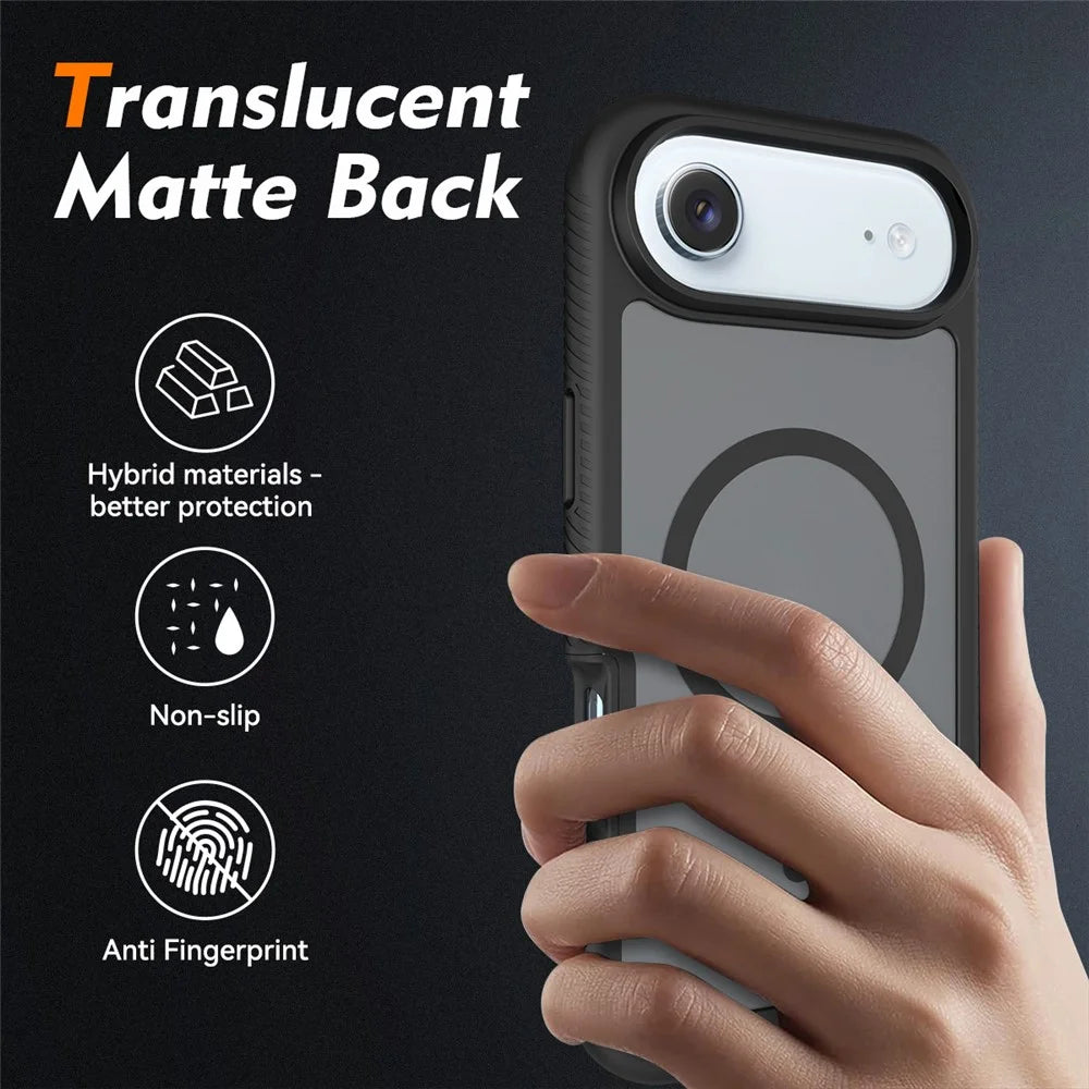 For iPhone Air Magnetic Phone Case 3 in 1 Translucent Skin Touch PC TPU Back Cover with PET Screen Film - Black - 2