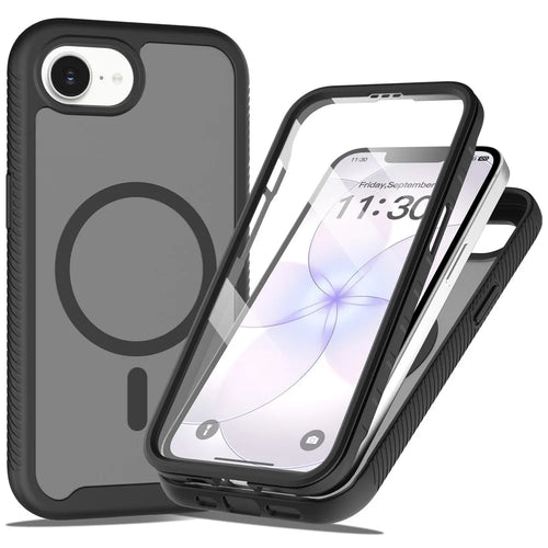 Magnetic Phone Case for iPhone 17e  /  16e 3 in 1 Translucent Skin Touch PC TPU Back Cover with PET Screen Film - Black - 1