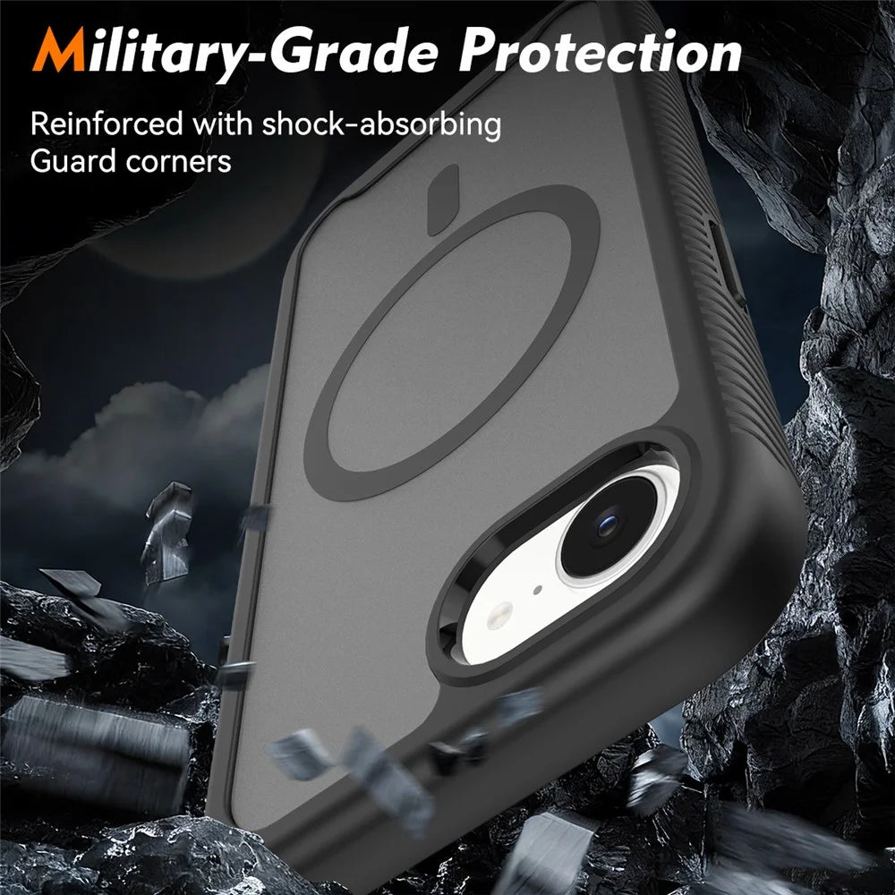 Magnetic Phone Case for iPhone 17e  /  16e 3 in 1 Translucent Skin Touch PC TPU Back Cover with PET Screen Film - Black - 3