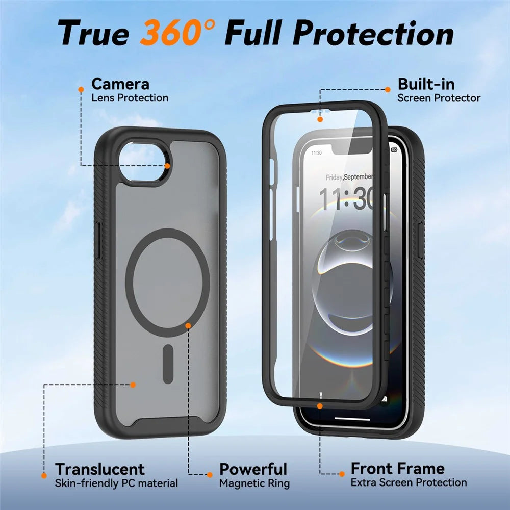Magnetic Phone Case for iPhone 17e  /  16e 3 in 1 Translucent Skin Touch PC TPU Back Cover with PET Screen Film - Black - 4