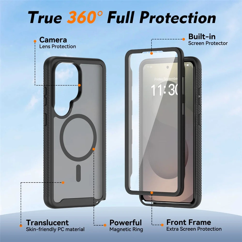 For Samsung Galaxy S26 Ultra Magnetic Phone Case 3 in 1 Translucent Skin Touch PC TPU Back Cover with PET Screen Film - Black - 3