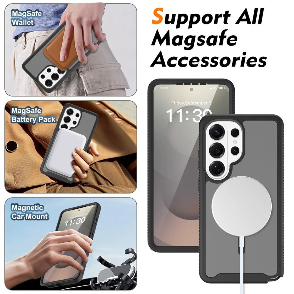 For Samsung Galaxy S26 Ultra Magnetic Phone Case 3 in 1 Translucent Skin Touch PC TPU Back Cover with PET Screen Film - Black - 5
