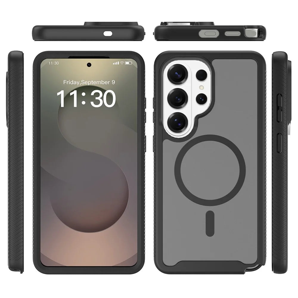 For Samsung Galaxy S26 Ultra Magnetic Phone Case 3 in 1 Translucent Skin Touch PC TPU Back Cover with PET Screen Film - Black - 6