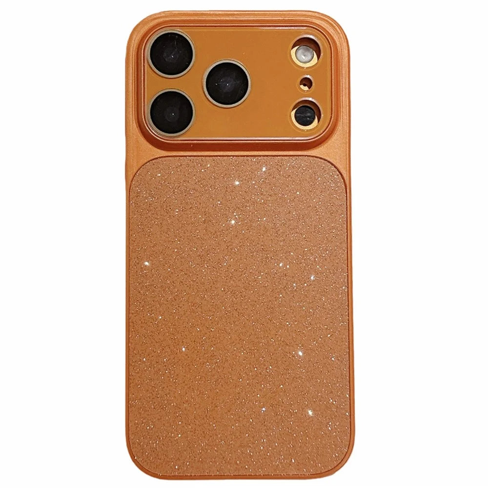 For iPhone 17 Pro Max Phone Case Glitter PC + TPU + PU leather Shockproof Cover - Orange - 1