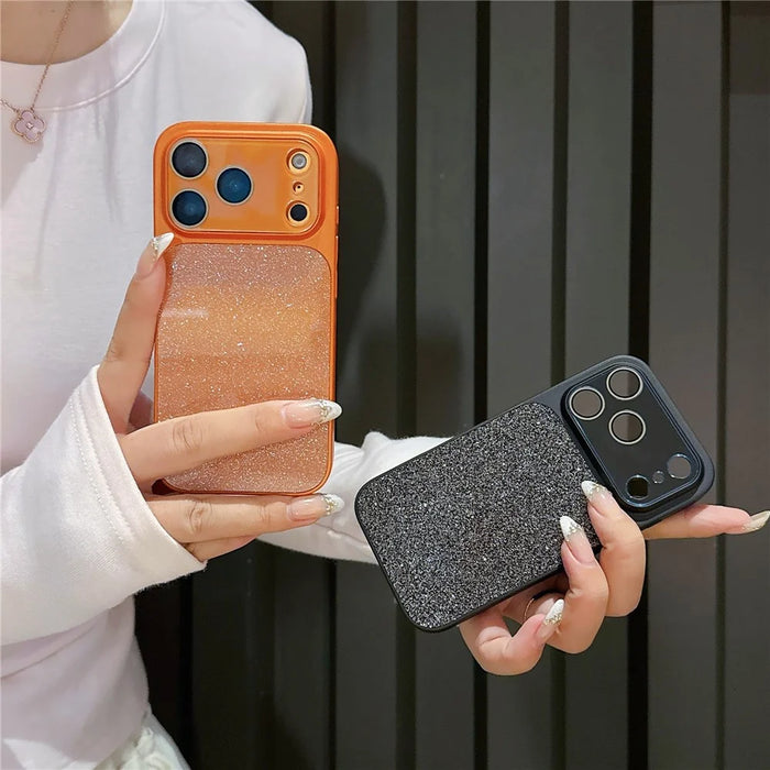 For iPhone 17 Pro Max Phone Case Glitter PC + TPU + PU leather Shockproof Cover - Orange - 4