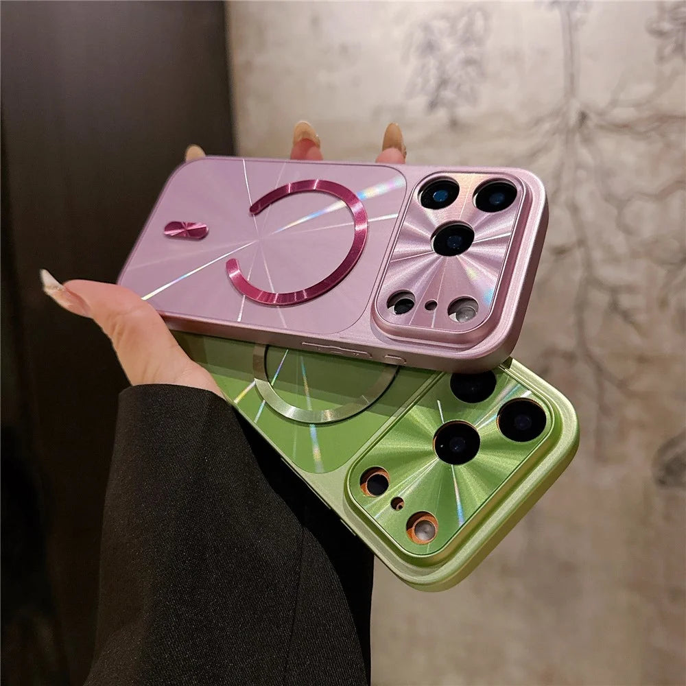 For iPhone 17 Pro Magnetic Case Aurora CD Pattern TPU + PC Phone Cover Compatible with Magsafe - Purple - 7