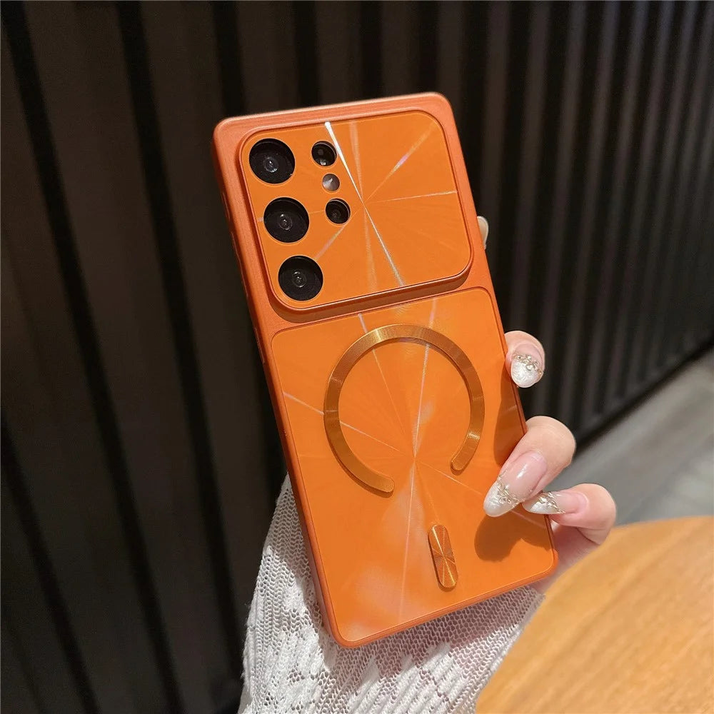 For Samsung Galaxy S25 Ultra Magnetic Case Aurora CD Pattern TPU + PC Phone Cover Compatible with Magsafe - Orange - 2