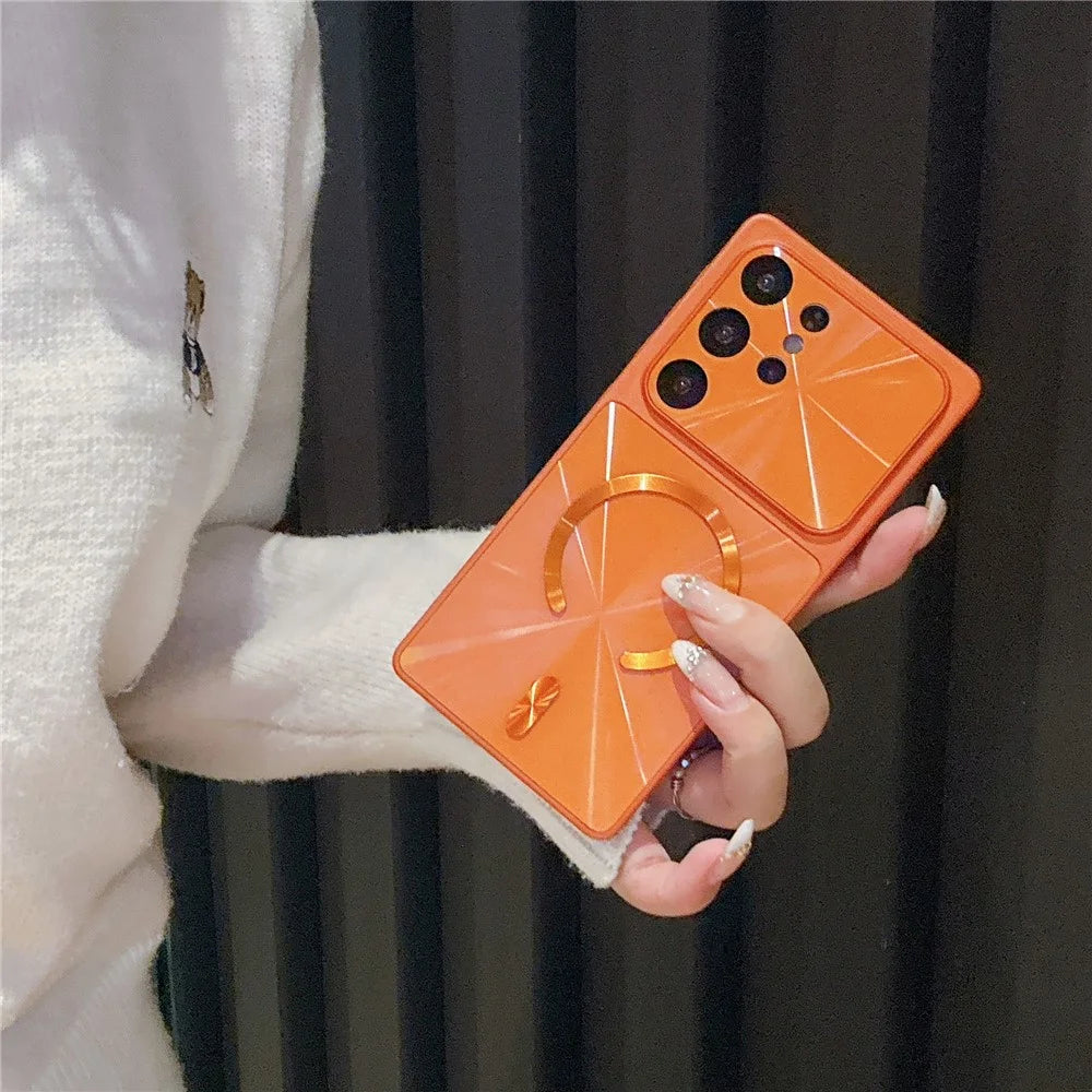For Samsung Galaxy S25 Ultra Magnetic Case Aurora CD Pattern TPU + PC Phone Cover Compatible with Magsafe - Orange - 3