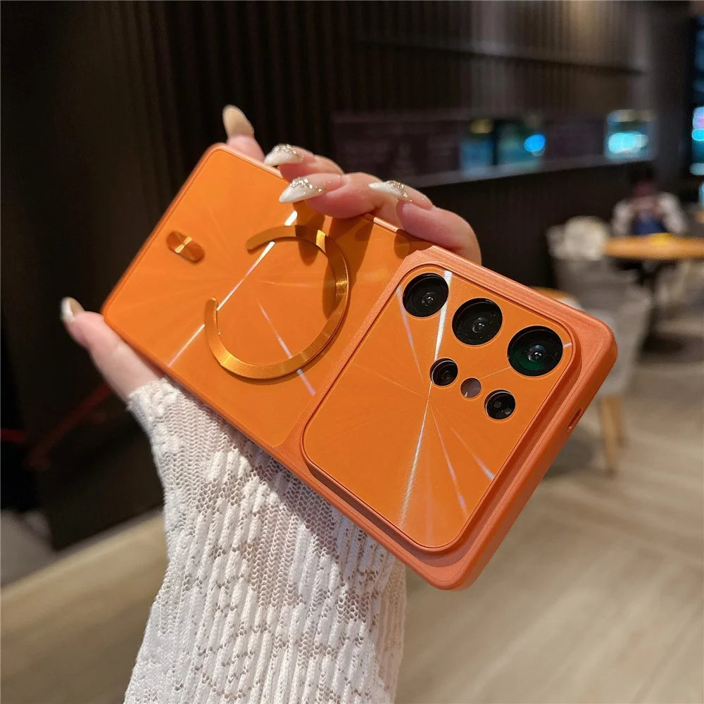 For Samsung Galaxy S25 Ultra Magnetic Case Aurora CD Pattern TPU + PC Phone Cover Compatible with Magsafe - Orange - 4