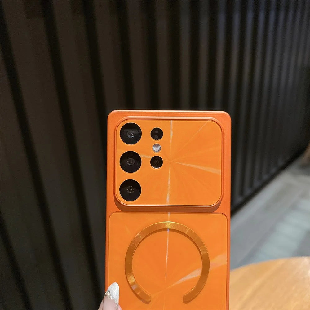 For Samsung Galaxy S25 Ultra Magnetic Case Aurora CD Pattern TPU + PC Phone Cover Compatible with Magsafe - Orange - 5