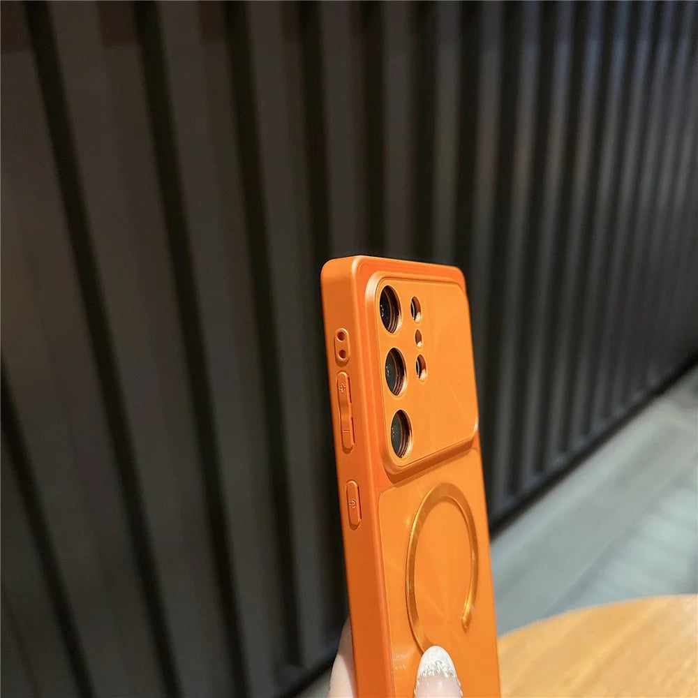 For Samsung Galaxy S25 Ultra Magnetic Case Aurora CD Pattern TPU + PC Phone Cover Compatible with Magsafe - Orange - 6