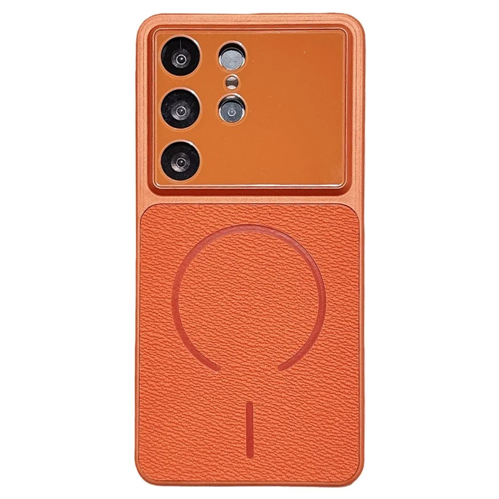 For Samsung Galaxy S26 Ultra Magnetic Case TPU + PC + PU Leather Protective Cover - Orange - 1