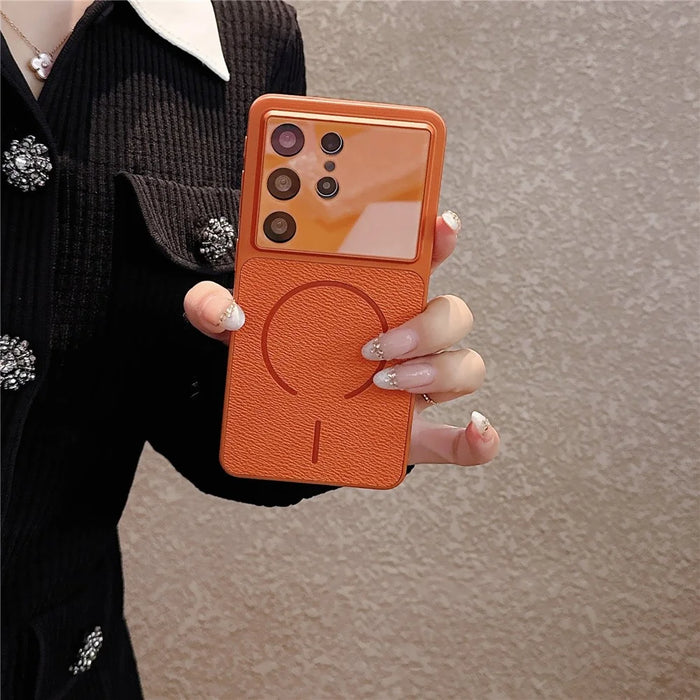 For Samsung Galaxy S26 Ultra Magnetic Case TPU + PC + PU Leather Protective Cover - Orange - 3