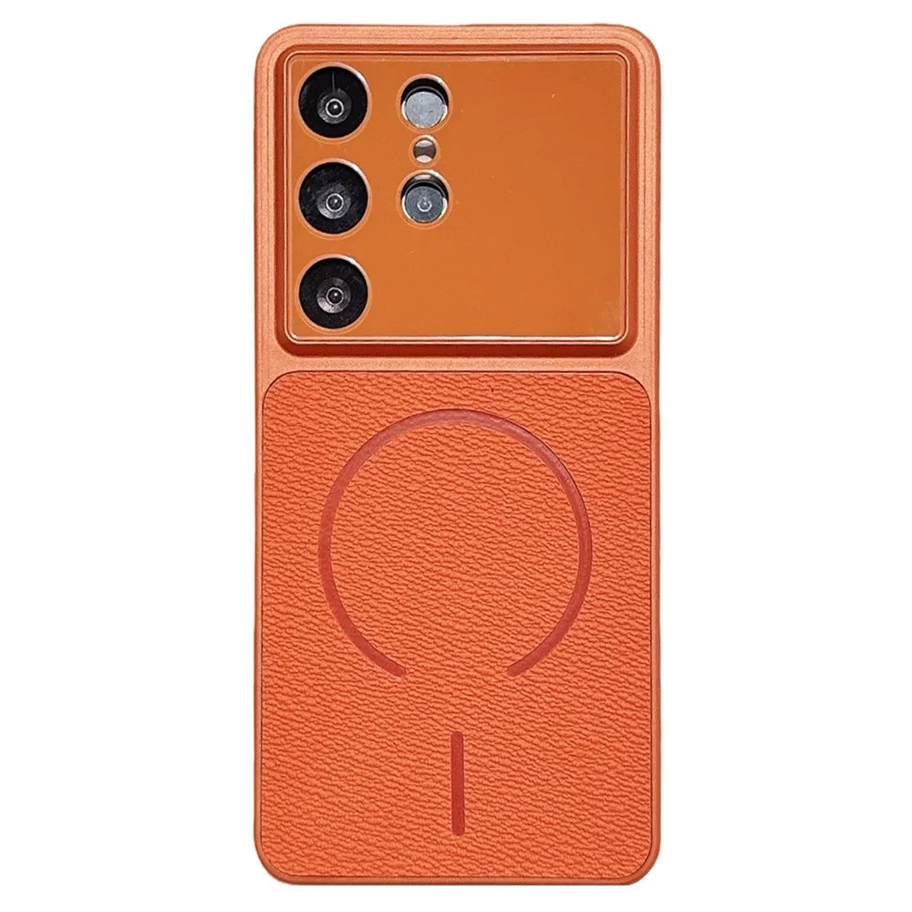 For Samsung Galaxy S25 Ultra Magnetic Case TPU + PC + PU Leather Protective Cover - Orange - 1