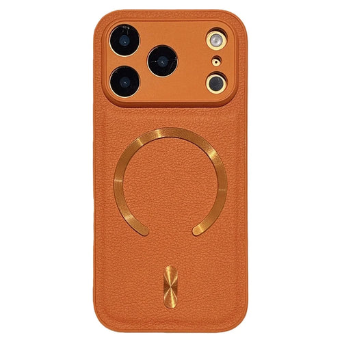For iPhone 17 Pro Magnetic Case Aurora Pattern PU Leather + TPU + PC Phone Cover Compatible with Magsafe - Orange - 1