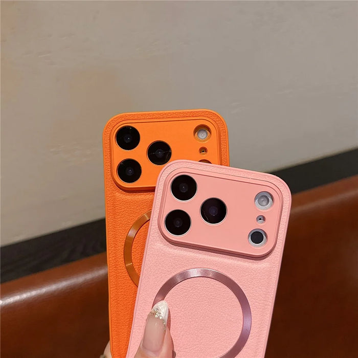 For iPhone 17 Pro Magnetic Case Aurora Pattern PU Leather + TPU + PC Phone Cover Compatible with Magsafe - Orange - 5