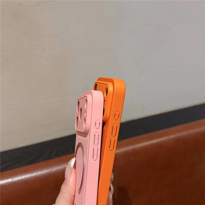 For iPhone 17 Pro Max Magnetic Case Aurora Pattern PU Leather + TPU + PC Phone Cover Compatible with Magsafe - Orange - 6