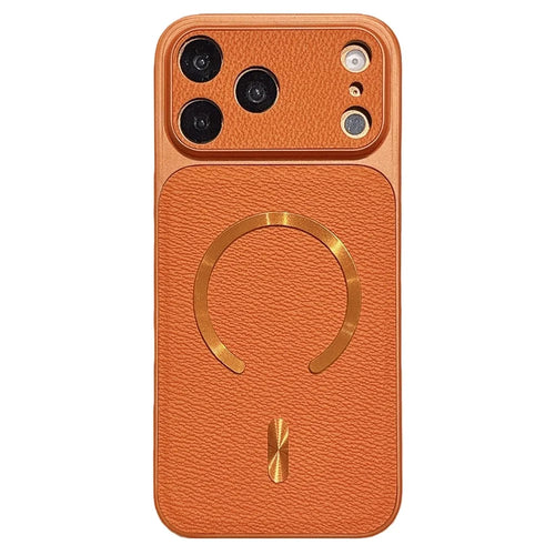 For iPhone 17 Pro Max Magnetic Case Aurora CD Pattern PU Leather + TPU + PC Phone Cover Compatible with Magsafe - Orange - 1