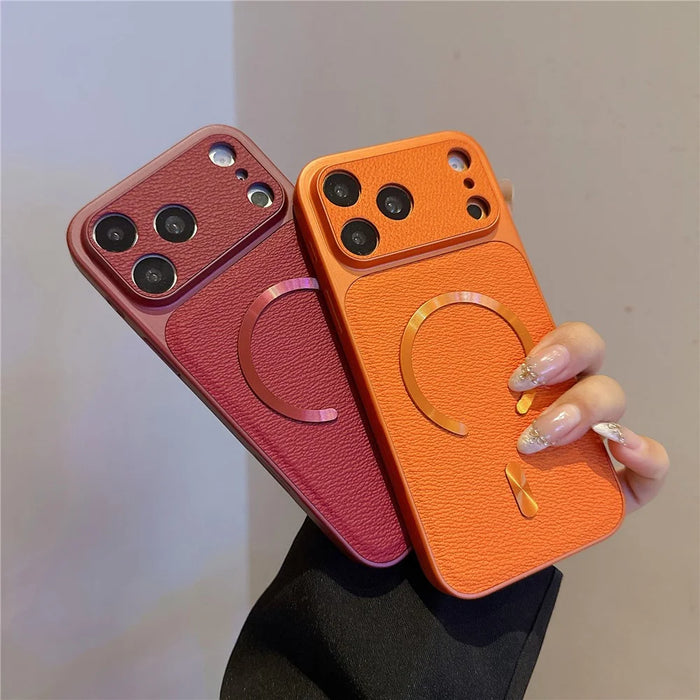 For iPhone 17 Pro Max Magnetic Case Aurora CD Pattern PU Leather + TPU + PC Phone Cover Compatible with Magsafe - Orange - 3