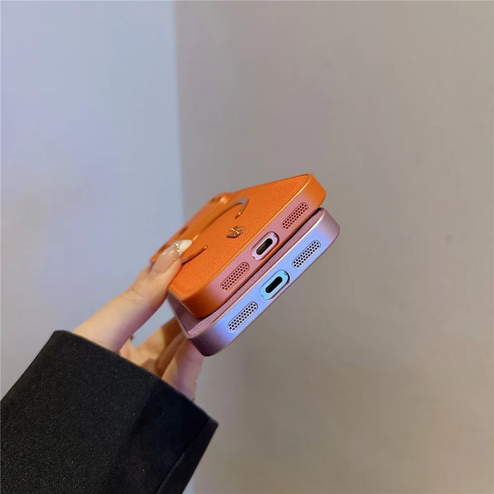 For iPhone 17 Pro Max Magnetic Case Aurora CD Pattern PU Leather + TPU + PC Phone Cover Compatible with Magsafe - Orange - 6