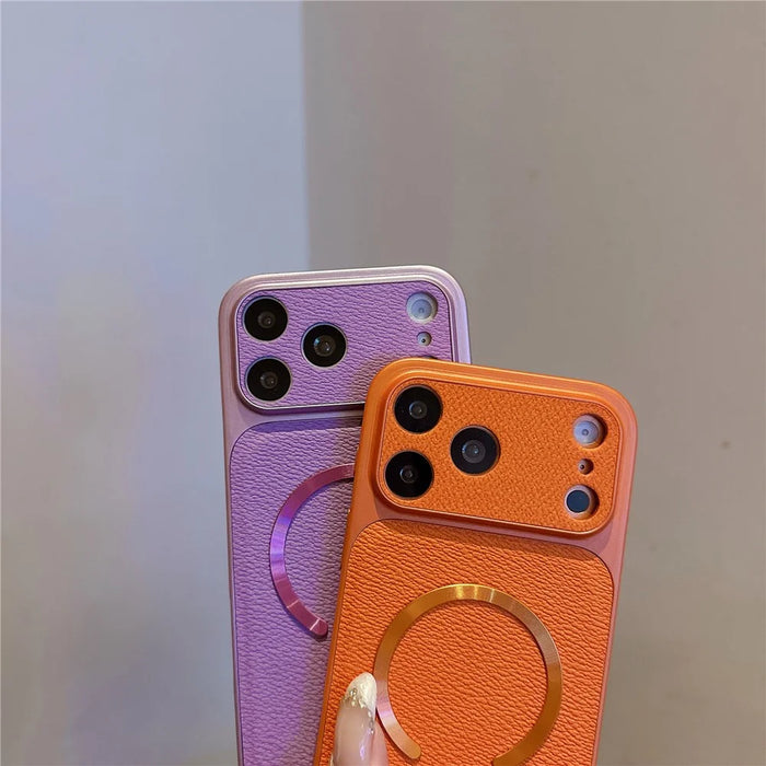 For iPhone 17 Pro Max Magnetic Case Aurora CD Pattern PU Leather + TPU + PC Phone Cover Compatible with Magsafe - Orange - 7