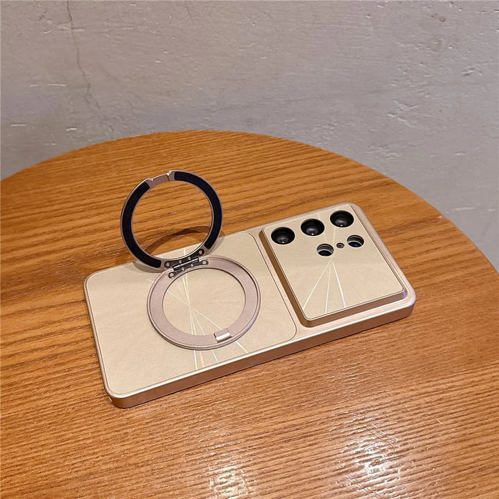 For Samsung Galaxy S25 Ultra Magnetic Case with 360° Rotating Ring Kickstand Aurora CD Pattern TPU + PC Phone Cover - Gold - 3