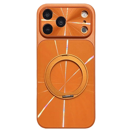 For iPhone 17 Pro Magnetic Case with 360° Rotating Ring Kickstand Aurora CD Pattern TPU + PC Phone Cover Compatible with Magsafe - Orange - 1