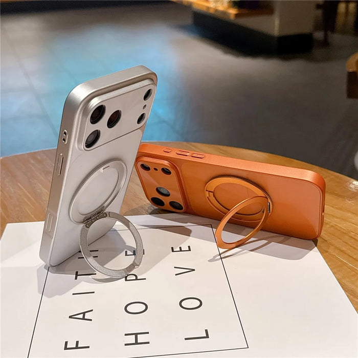For iPhone 17 Pro Magnetic Case with 360° Rotating Ring Kickstand Aurora CD Pattern TPU + PC Phone Cover Compatible with Magsafe - Orange - 3