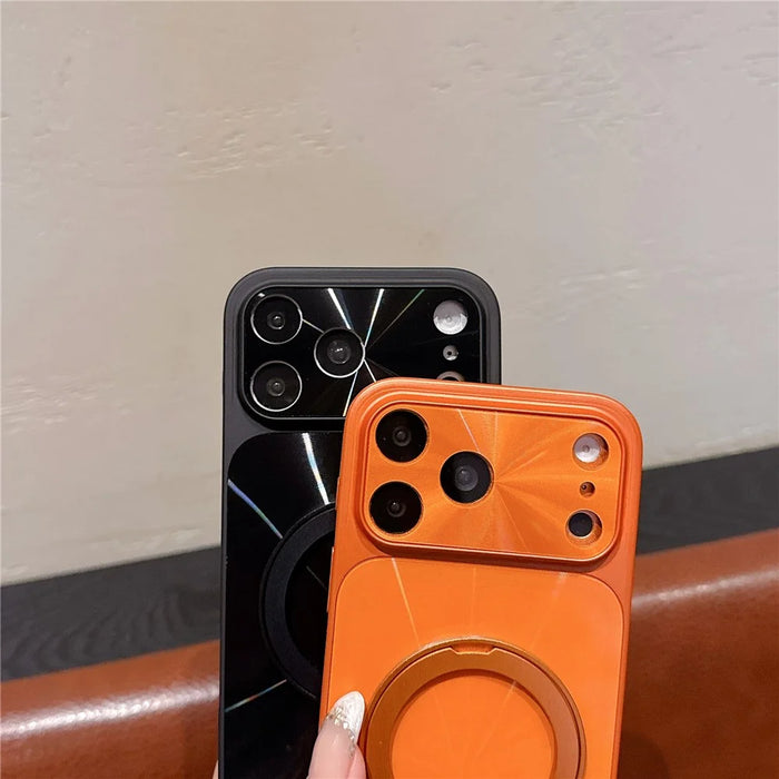 For iPhone 17 Pro Magnetic Case with 360° Rotating Ring Kickstand Aurora CD Pattern TPU + PC Phone Cover Compatible with Magsafe - Orange - 6