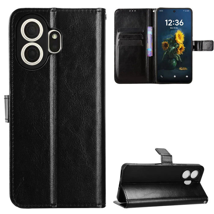 For TCL NxtPaper 70 Pro 5G PU Leather Case with Strap Crazy Horse Texture Phone Wallet Cover - Black - 1