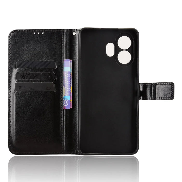 For TCL NxtPaper 70 Pro 5G PU Leather Case with Strap Crazy Horse Texture Phone Wallet Cover - Black - 4