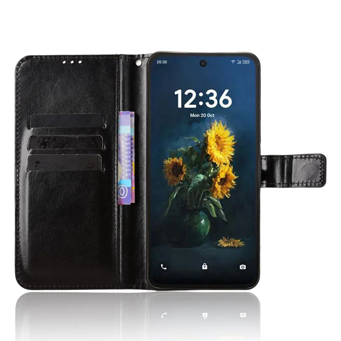 For TCL NxtPaper 70 Pro 5G PU Leather Case with Strap Crazy Horse Texture Phone Wallet Cover - Black - 5