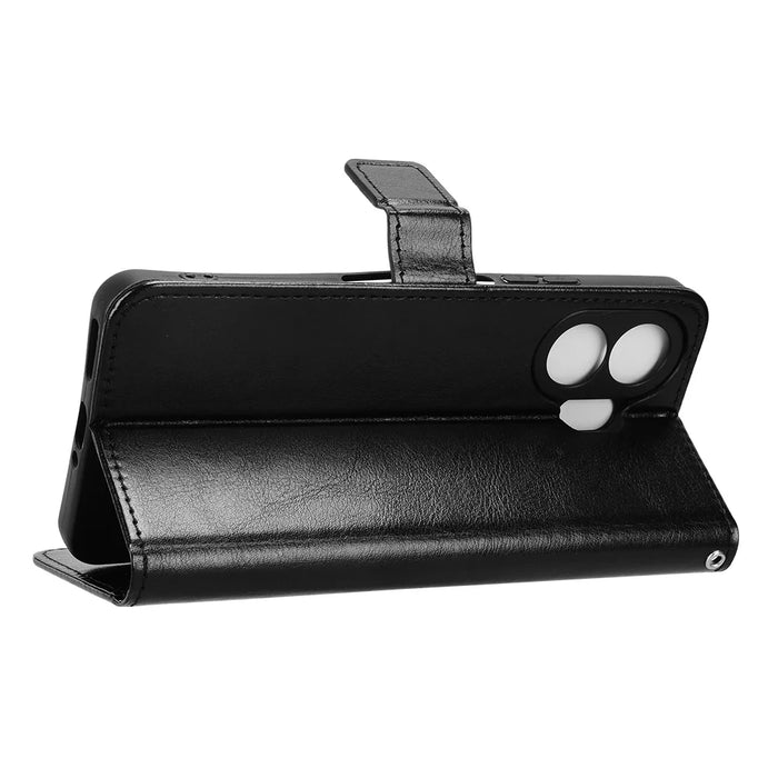 For TCL NxtPaper 70 Pro 5G PU Leather Case with Strap Crazy Horse Texture Phone Wallet Cover - Black - 6