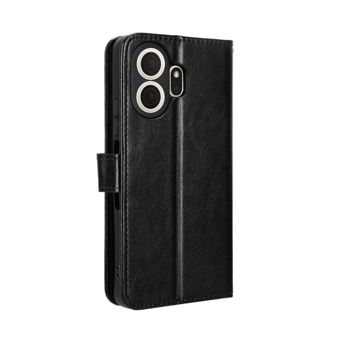 For TCL NxtPaper 70 Pro 5G PU Leather Case with Strap Crazy Horse Texture Phone Wallet Cover - Black - 7