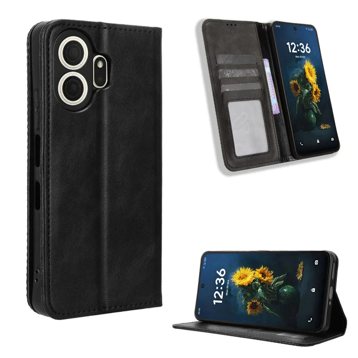 For TCL NxtPaper 70 Pro 5G Leather Case Wallet Stand Retro Texture Phone Cover - Black - 1
