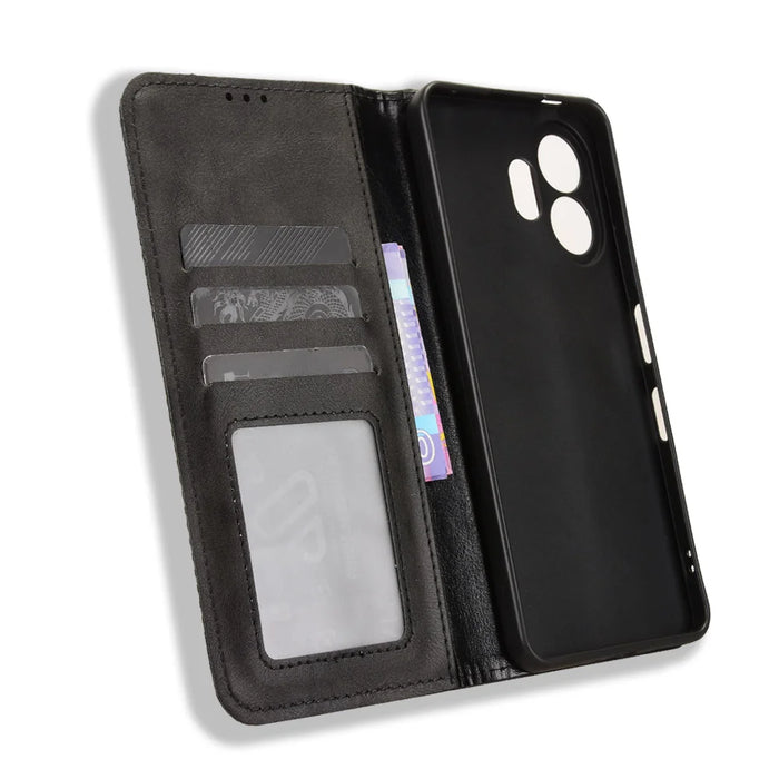 For TCL NxtPaper 70 Pro 5G Leather Case Wallet Stand Retro Texture Phone Cover - Black - 5