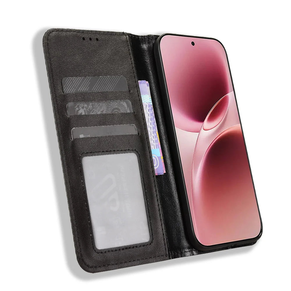 For vivo V70 Elite 5G / vivo V70 5G Leather Case Wallet Stand Retro Texture Phone Cover - Black - 6