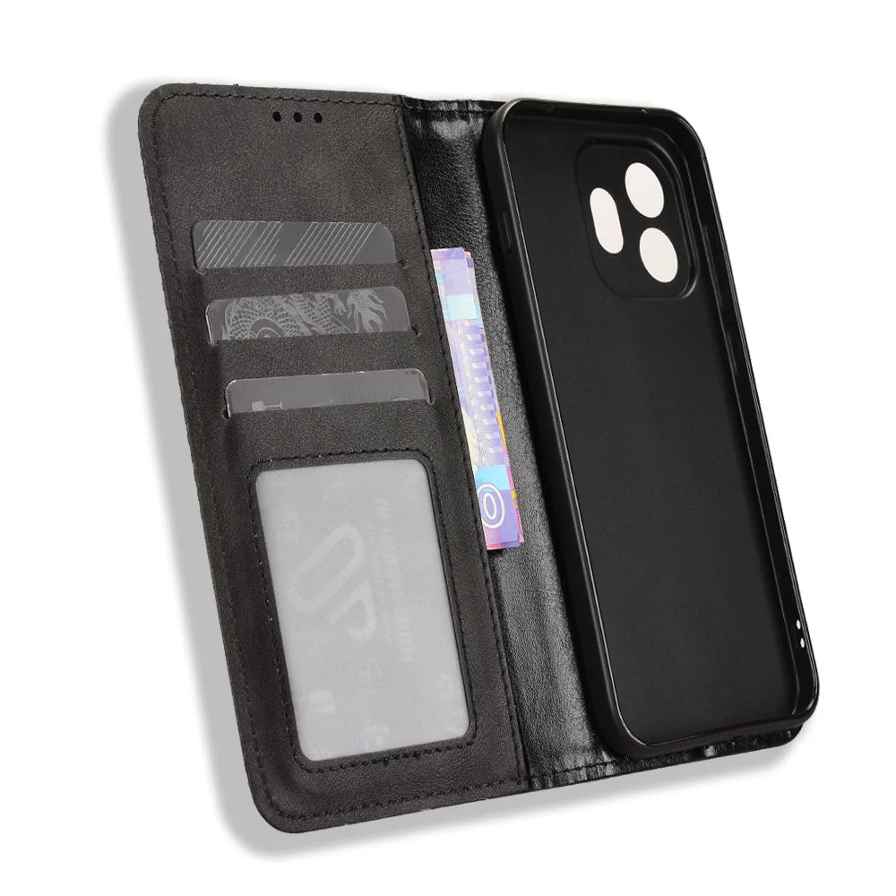 For OnePlus 15T 5G Leather Case Wallet Stand Retro Texture Phone Cover - Black - 5