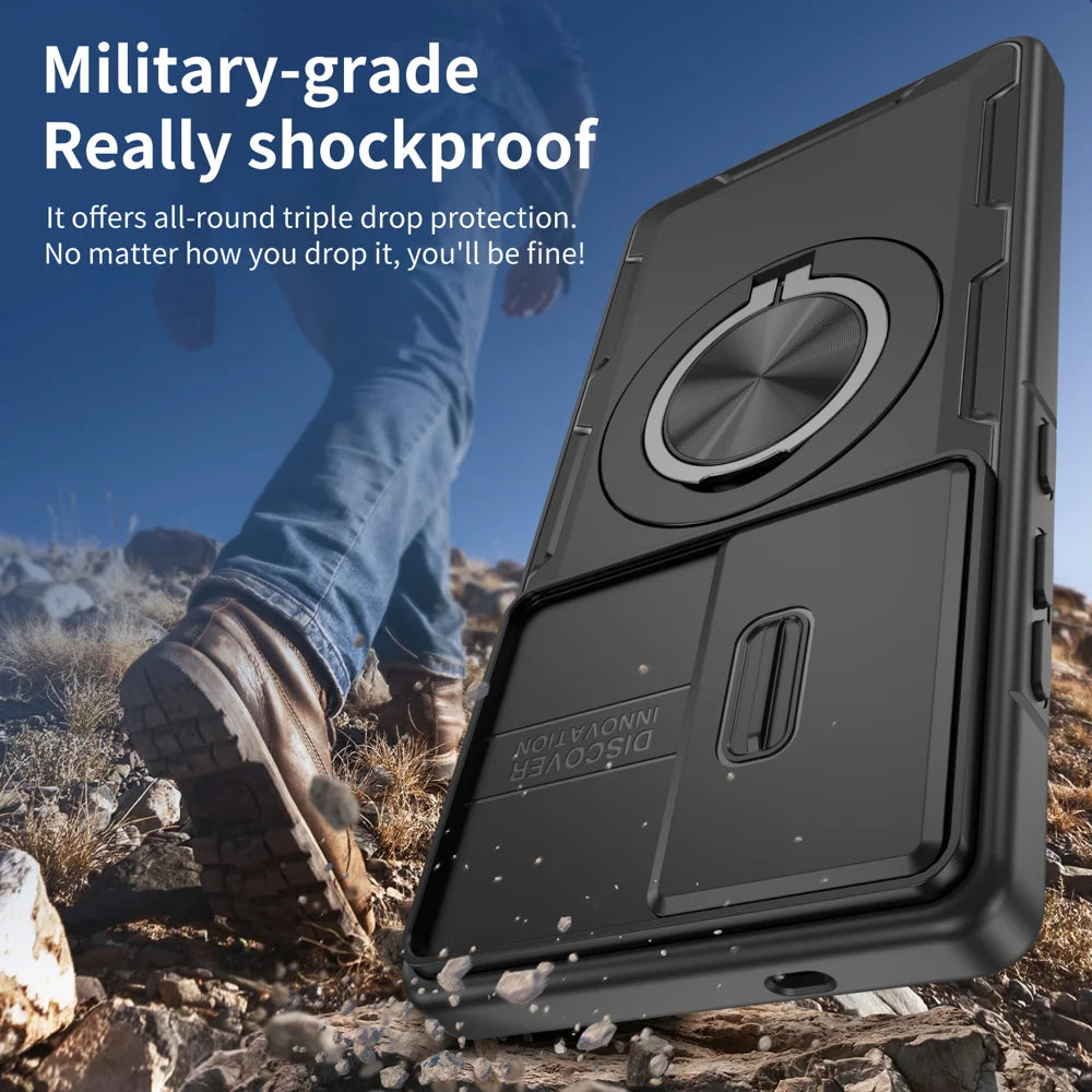 For Samsung Galaxy S25 Ultra Magnetic Case Slide Camera Cover Rotary Kickstand PC + TPU Phone Shell - Black - 6