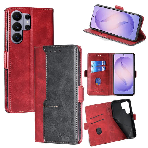 For Samsung Galaxy S26 Ultra Case Contrast Color Wallet Leather Phone Cover - Black + Red - 1