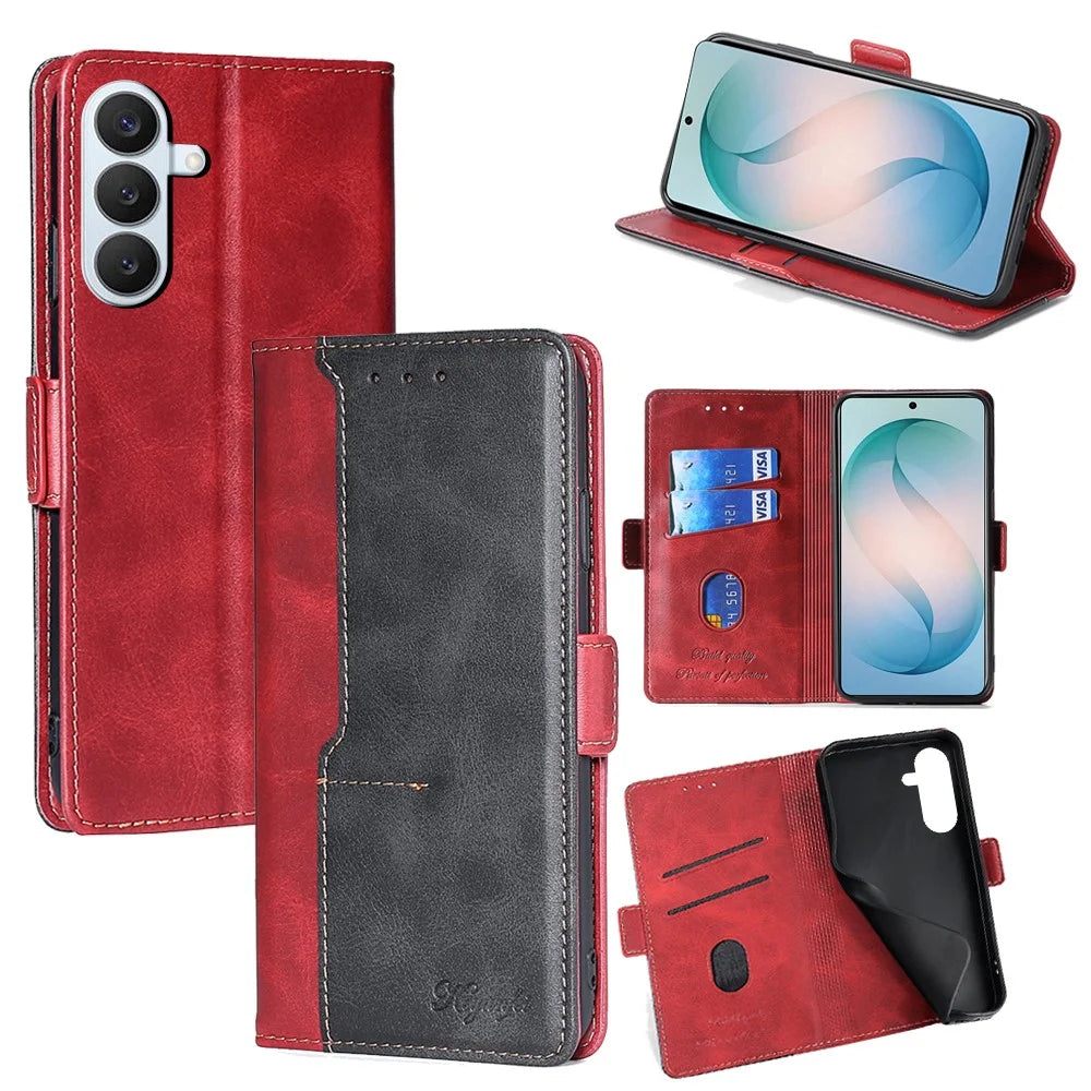 For Samsung Galaxy S26+ Case Contrast Color Wallet Leather Phone Cover - Black + Red - 1