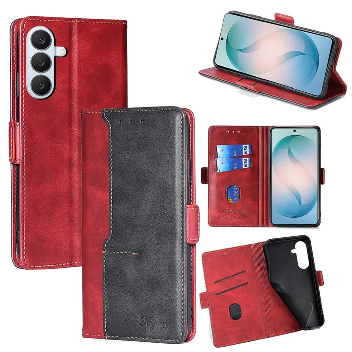 For Samsung Galaxy S26+ Case Contrast Color Wallet Leather Phone Cover - Black + Red - 1