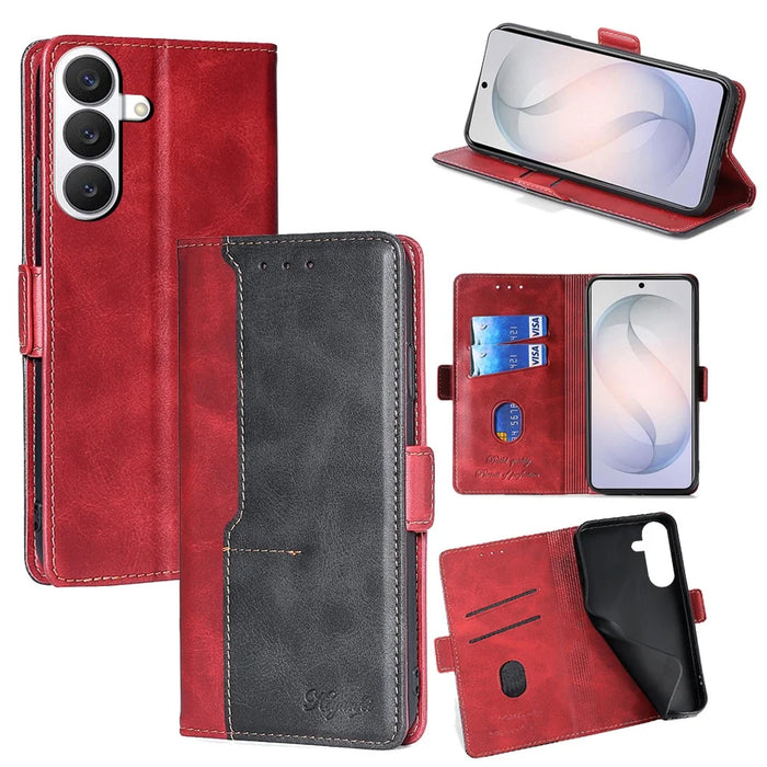 For Samsung Galaxy S26 Case Contrast Color Wallet Leather Phone Cover - Black + Red - 1