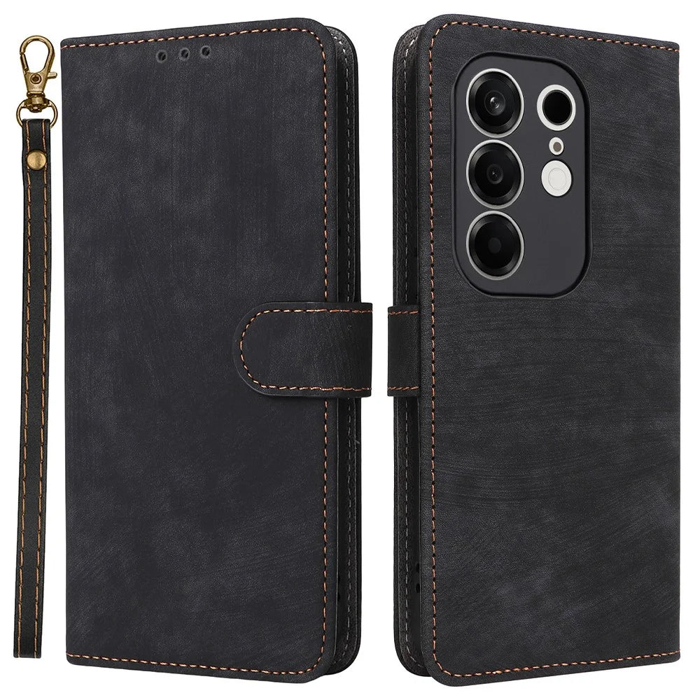 For TECNO Camon 50 4G Case Wallet RFID Blocking PU Leather Phone Cover Stand with Strap - Black - 1