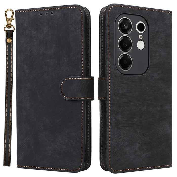 For TECNO Camon 50 4G Case Wallet RFID Blocking PU Leather Phone Cover Stand with Strap - Black - 1