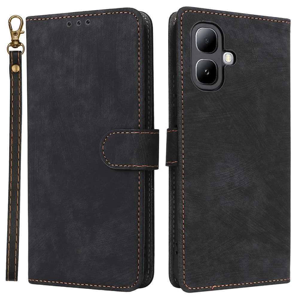 For Infinix Smart 20 4G Case Wallet RFID Blocking PU Leather Phone Cover Stand with Strap - Black - 1
