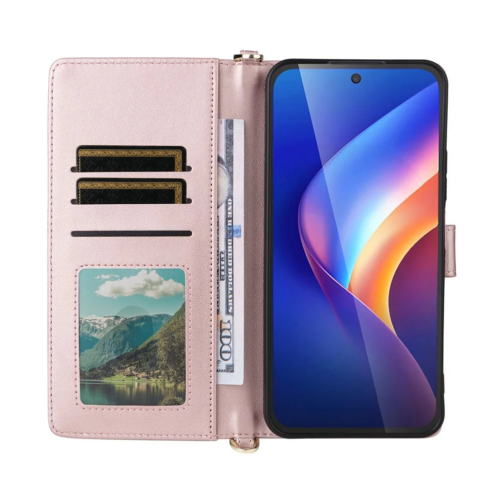 For TCL K70 4G / K70 Power 4G Leather Case Stand Wallet Phone Cover with Shoulder  /  Wrist Strap - Pink - 3