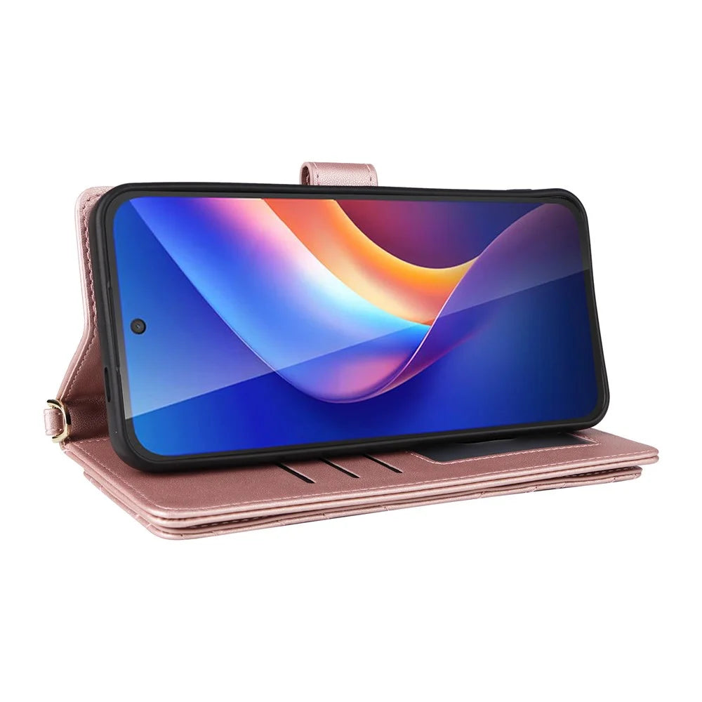 For TCL K70 4G / K70 Power 4G Leather Case Stand Wallet Phone Cover with Shoulder  /  Wrist Strap - Pink - 5