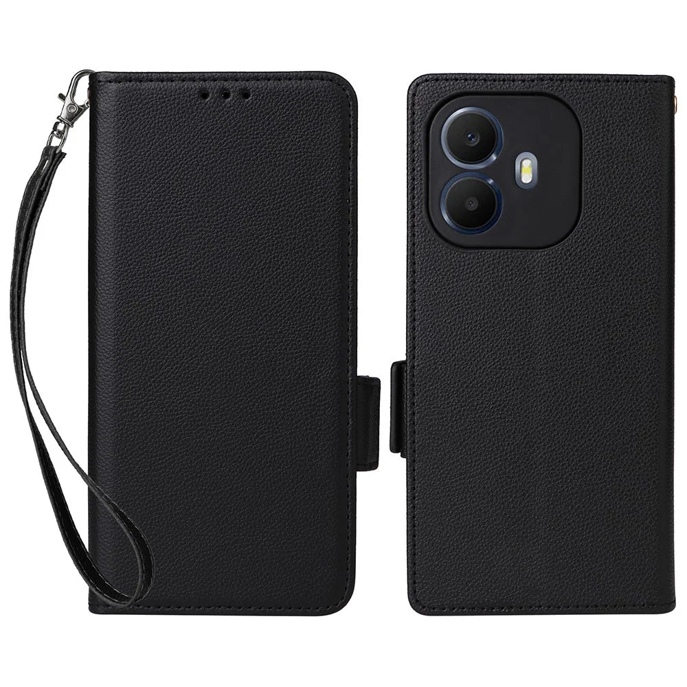 For TCL K70 4G / K70 Power 4G Case Litchi Texture Wallet Leather Phone Cover with Wrist Strap - Black - 1